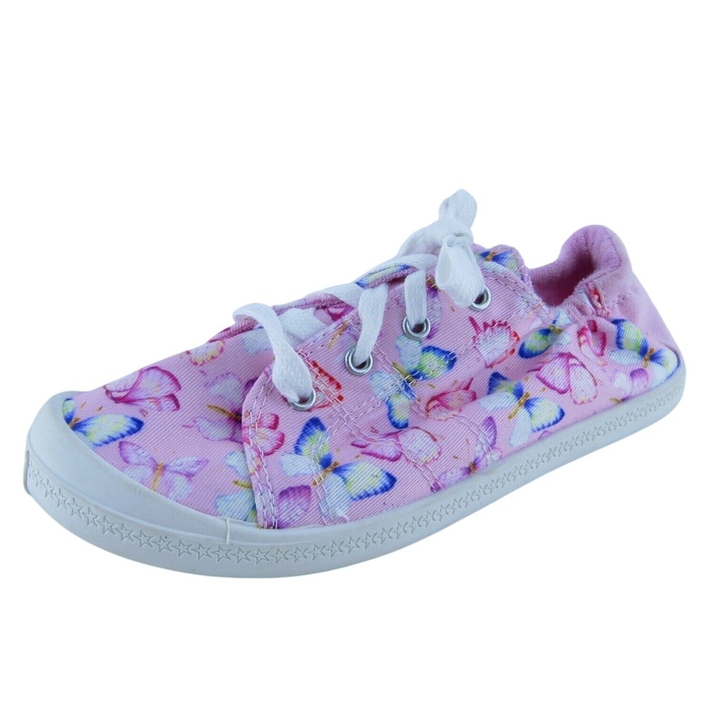 Wonder Nation Youth Girls Sneaker Shoes Pink Fabric Lace‎ Up Size 2 Medium
